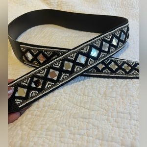 Rebecca Minkoff black bag strap with beading and mirrors